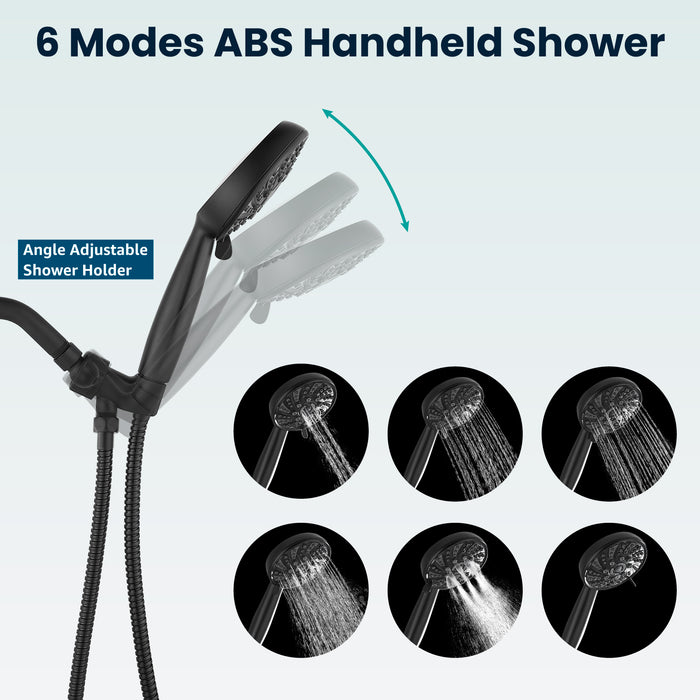 gotonovo Bathroom Shower Head Kit High Pressure Valve Combo System Shower Faucet 6 Modes ABS Handheld Spray Shower Trim Kit Valve Included Single Shower Head