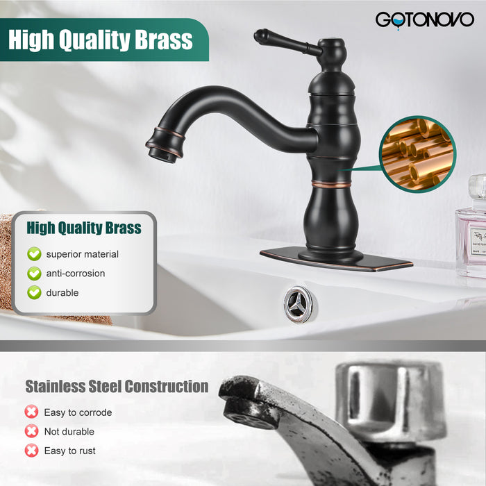 gotonovo Bathroom Sink Faucet Brass Bathroom Faucet Single Hole One Handle with Overflow Pop Up Drain Assembly Deck Mount Lavatory Vanity Mixer Tap with Panel