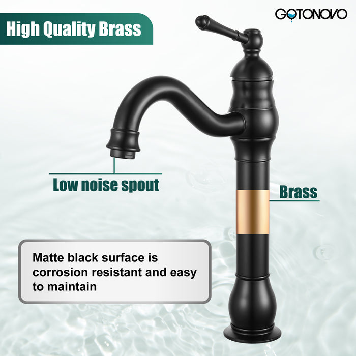 gotonovo Bathroom Sink Faucet Brass Bathroom Faucet Single Hole One Handle with Overflow Pop Up Drain Assembly Deck Mount Lavatory Vanity Mixer Tap with Panel