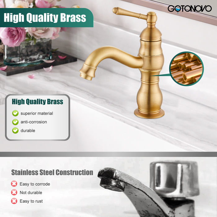 gotonovo Bathroom Sink Faucet Brass Bathroom Faucet Single Hole One Handle with Overflow Pop Up Drain Assembly Deck Mount Lavatory Vanity Mixer Tap with Panel