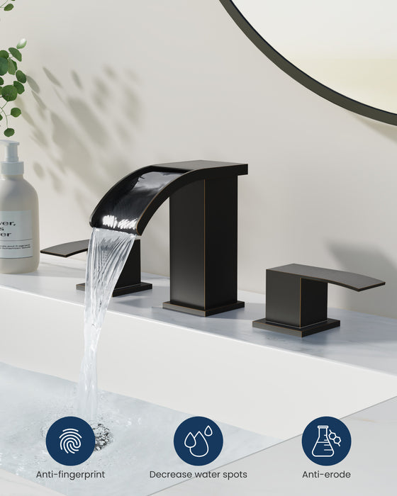 gotonovo Waterfall 8 inch Widespread Bathroom Faucet Set Bathroom Sink Faucet 3 Hole 2 Handle Vanity Lavatory Deck Mount with Pop Up Drain and Water Supply Lines