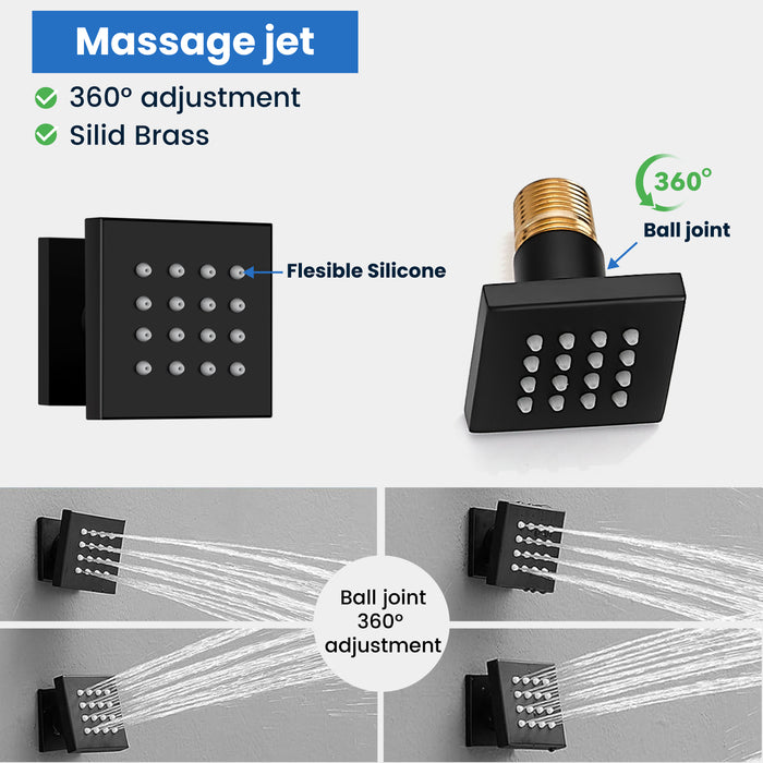 gotonovo Shower Faucet with Full Body Jets Rain Mixer 12 inch Rainfall Shower Head and Handheld Spray Combo Wall Mounted Rough-in Valve and Trim Included with 6pcs Body Message Jets