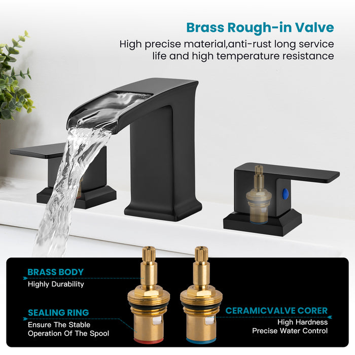 gotonovo Widespread Waterfall Bathroom Faucets for Sink 3 Hole 8 Inch Farmhouse Sink Faucet Set Waterfall Faucet Lavatory 2 Handles and Supply Lines Mix Tap