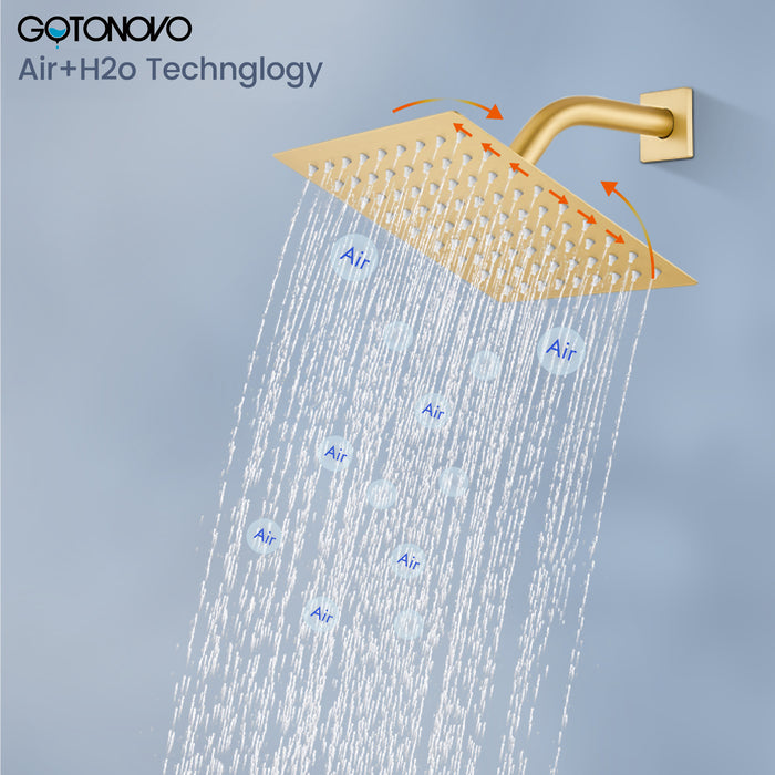 gotonovo Shower Faucet Set Bathroom Rain Shower System SUS304 Stainless Steel 8 Inch Square Showerhead Single Handle With Rough-in Valve Shower Trim Kit
