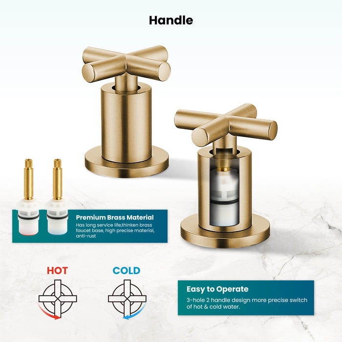 gotonovo 3 Hole Bathroom Faucet 8 inch Widespread Sink Vanity Faucet for Bathroom Sink 2 Cross Handle Deck Mount Basin with Pop Up Drain 360° Swivel Spout