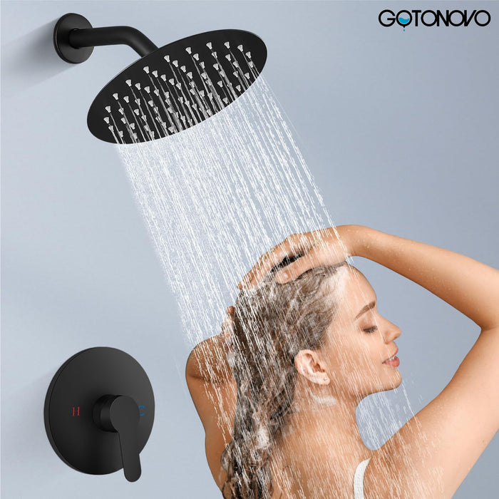 gotonovo Shower Faucet Set, Single Function Shower Trim Kit, Wall Mount 8 Inch Round Rainfall Shower Head and Handle Set, Single Handle Shower System Set Rough-in Valve