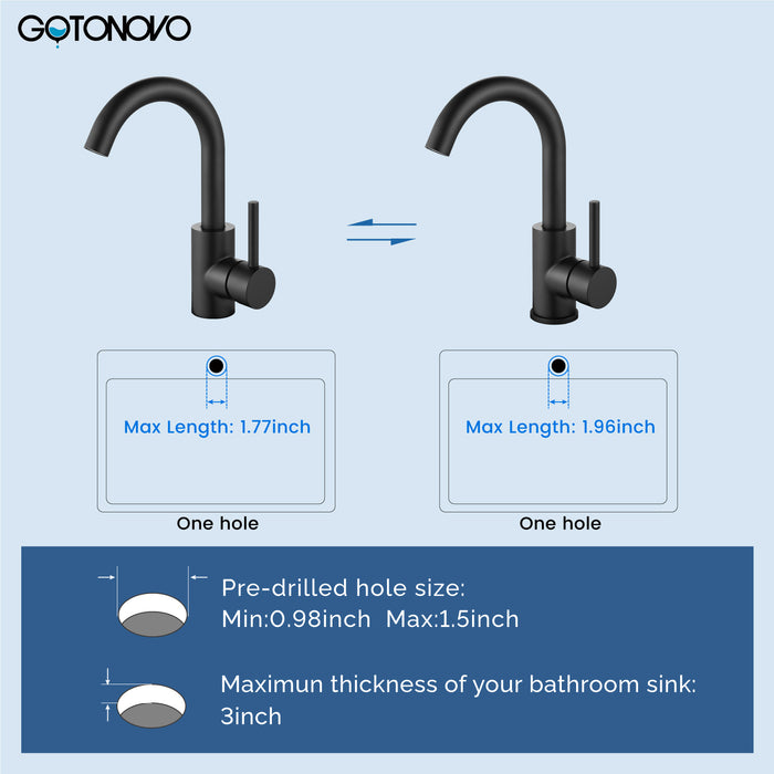 gotonovo Bar Sink Faucet Single Hole Bathroom Kitchen Small RV Sink Faucet Deck Mount SUS304 Lavatory Mixer Tap Single Handle One Hole 360 Degree Swivel Spout Lavatory Sink Faucet