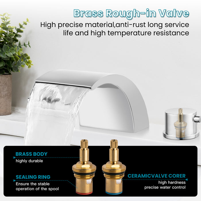 gotonovo 8 Inch Waterfall Widespread Bathroom Sink Faucet 3 Holes Deck Mounted 8-16 Inch Double Handles Commercial with Pop Up Drain