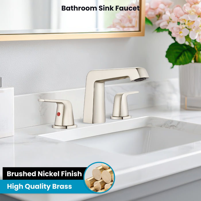 gotonovo Bathroom Sink Faucet 3 Holes 2 Handles Widespread 8 Inch Bathroom Faucet with Pop Up Drain Hot Cold Water Supply Lines Lavatory Vanity Mixer Tap, Thick Style
