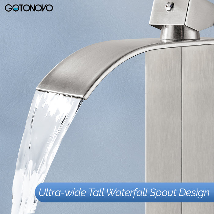 gotonovo Tall Waterfall Bathroom Vessel Sink Faucet Modern Bathroom Vanity Faucet Single Handle Single Hole Farmhouse Bar Mixer Tap Washbasin Faucet Deck Mount