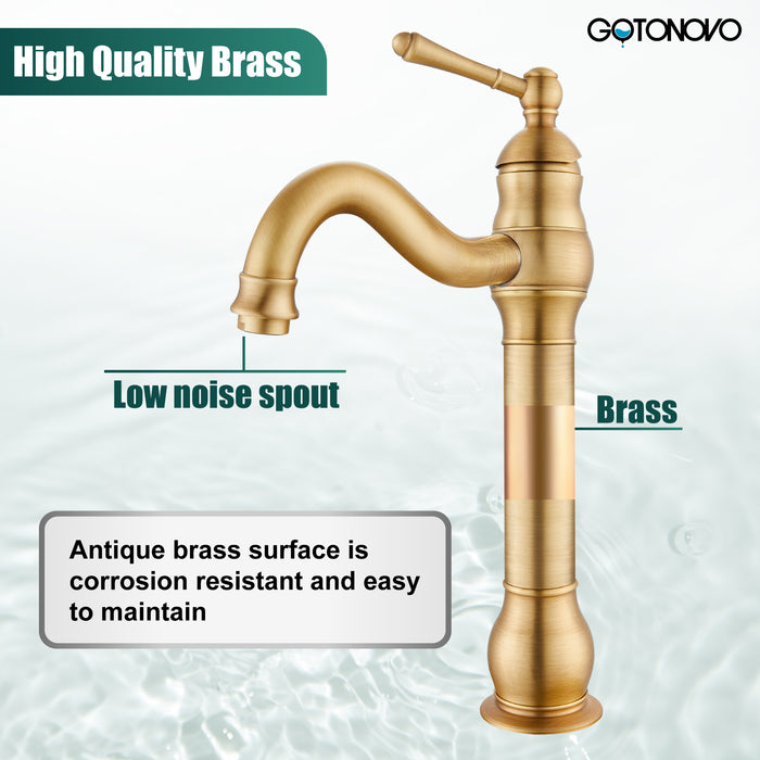 gotonovo Bathroom Sink Faucet Brass Bathroom Faucet Single Hole One Handle with Overflow Pop Up Drain Assembly Deck Mount Lavatory Vanity Mixer Tap with Panel