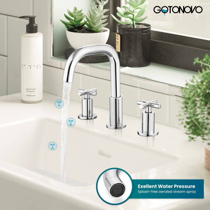 gotonovo 8 inch Widespread 3 Hole Bathroom Sink Faucet,2 Cross Handle Vanity Faucet Deck Mount Basin for Bathroom Sink 360° Swivel Spout with Pop Up Drain