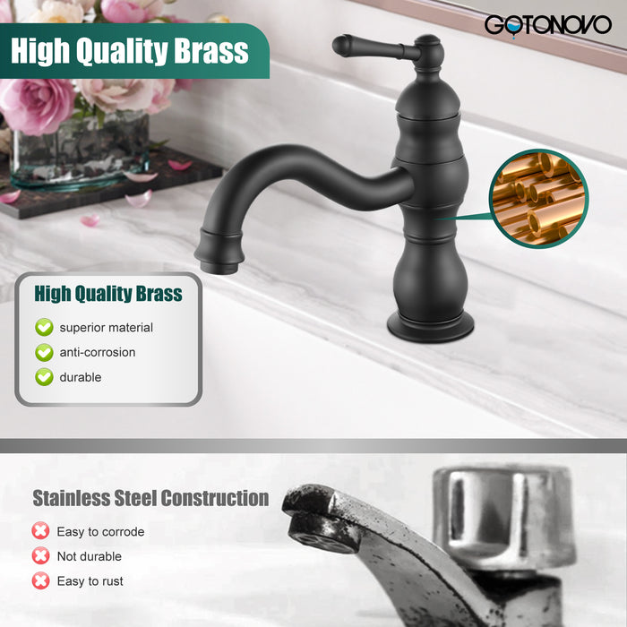 gotonovo Bathroom Sink Faucet Brass Bathroom Faucet Single Hole One Handle with Overflow Pop Up Drain Assembly Deck Mount Lavatory Vanity Mixer Tap with Panel