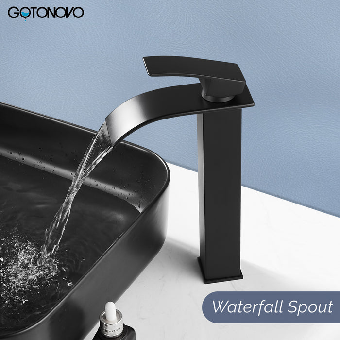 gotonovo Tall Waterfall Bathroom Vessel Sink Faucet Modern Bathroom Vanity Faucet Single Handle Single Hole Farmhouse Bar Mixer Tap Washbasin Faucet Deck Mount