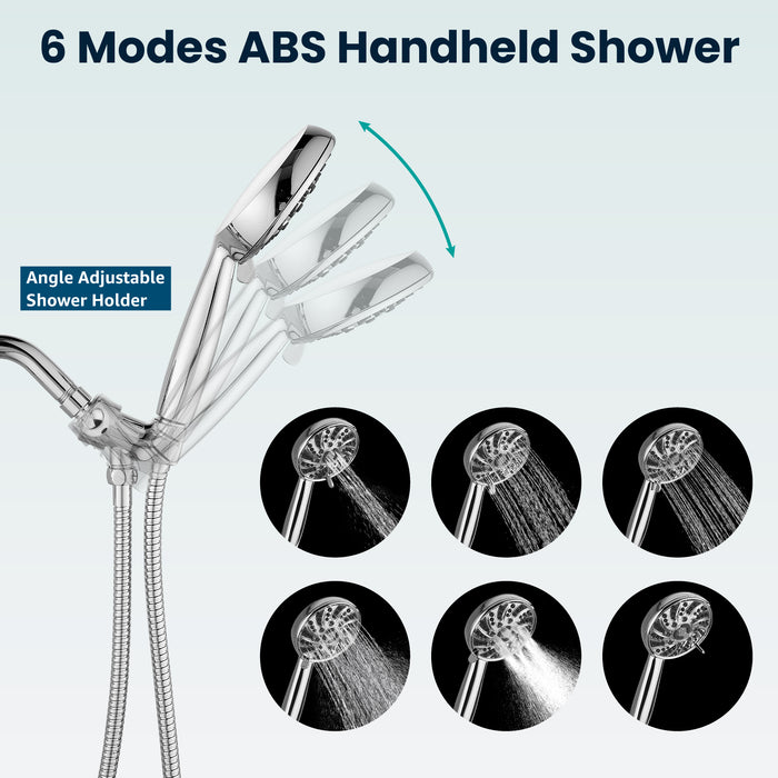 gotonovo Bathroom Shower Head Kit High Pressure Valve Combo System Shower Faucet 6 Modes ABS Handheld Spray Shower Trim Kit Valve Included Single Shower Head