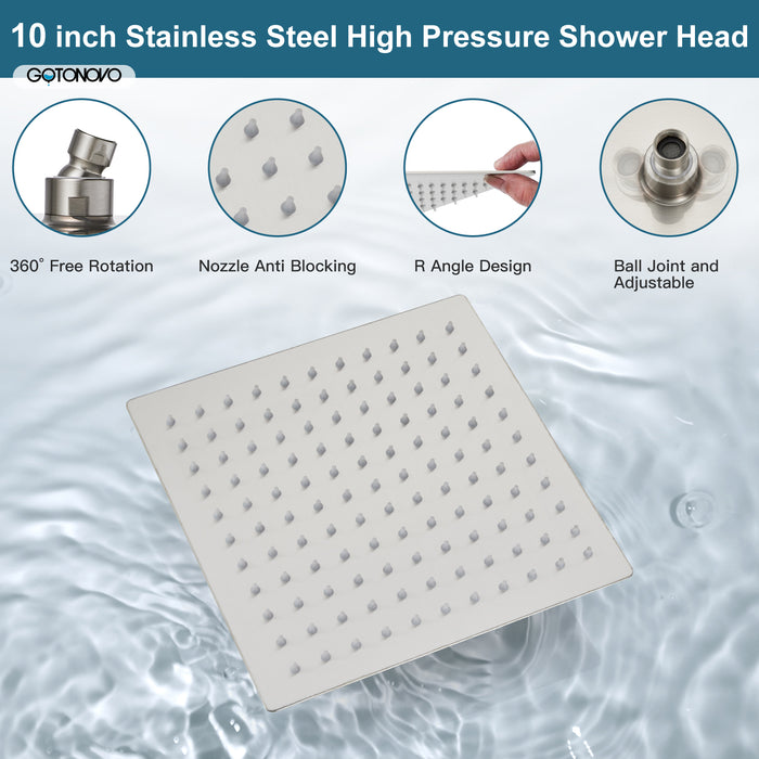 gotonovo Square 10 Inch Rainfall Showerhead Pressure Balance Shower System Wall Mount Shower Faucet Complete Set with Handheld Sprayer Included Rough-in Valve Body and Trim