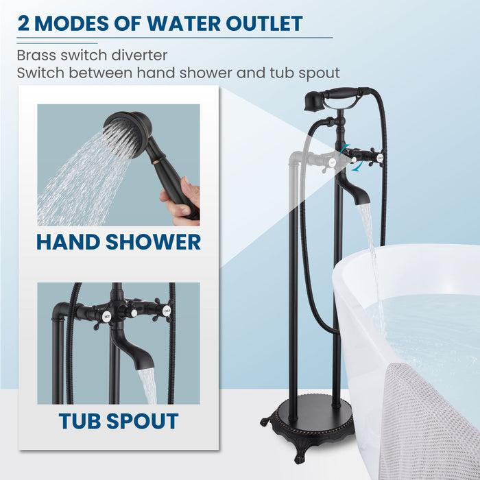 gotonovo Free Standing Tub Faucet,Brass Handheld Spray,Clawfoot Freestanding Bathtub Faucet,Vintage Floor Mount High Flow Tub Filler with Double Cross Handles,360°Rotation Spout