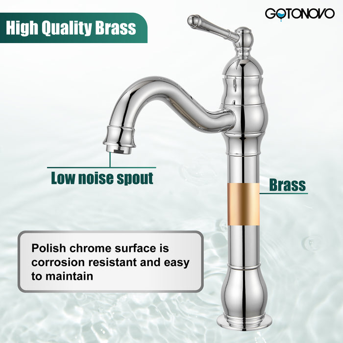 gotonovo Bathroom Sink Faucet Brass Bathroom Faucet Single Hole One Handle with Overflow Pop Up Drain Assembly Deck Mount Lavatory Vanity Mixer Tap with Panel