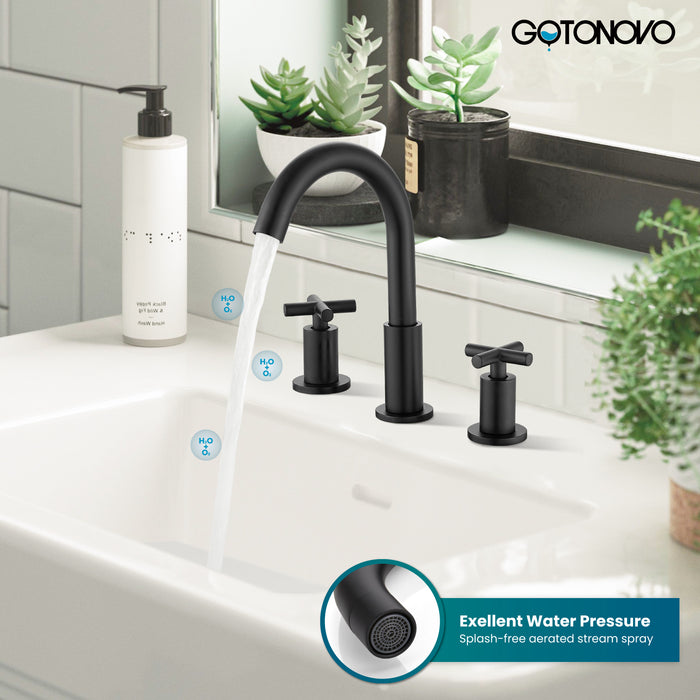 gotonovo 3 Hole Bathroom Faucet 8 inch Widespread Sink Vanity Faucet for Bathroom Sink 2 Cross Handle Deck Mount Basin with Pop Up Drain 360° Swivel Spout