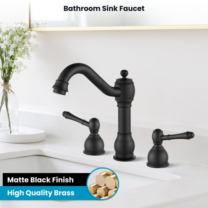 gotonovo 8 Inch Widespread Bathroom Faucets for Sink 3 Hole 2 Lever Handle Deck Mount with Pop Up Drain Hot and Cold Water Supply Lines