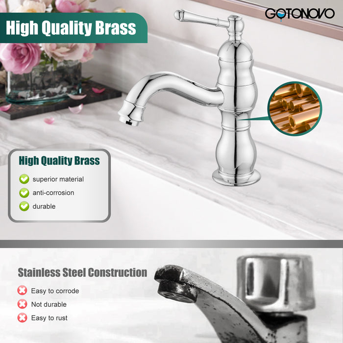 gotonovo Bathroom Sink Faucet Brass Bathroom Faucet Single Hole One Handle with Overflow Pop Up Drain Assembly Deck Mount Lavatory Vanity Mixer Tap with Panel