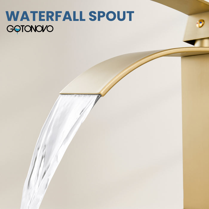 gotonovo Tall Waterfall Bathroom Vessel Sink Faucet Modern Bathroom Vanity Faucet Single Handle Single Hole Farmhouse Bar Mixer Tap Washbasin Faucet Deck Mount