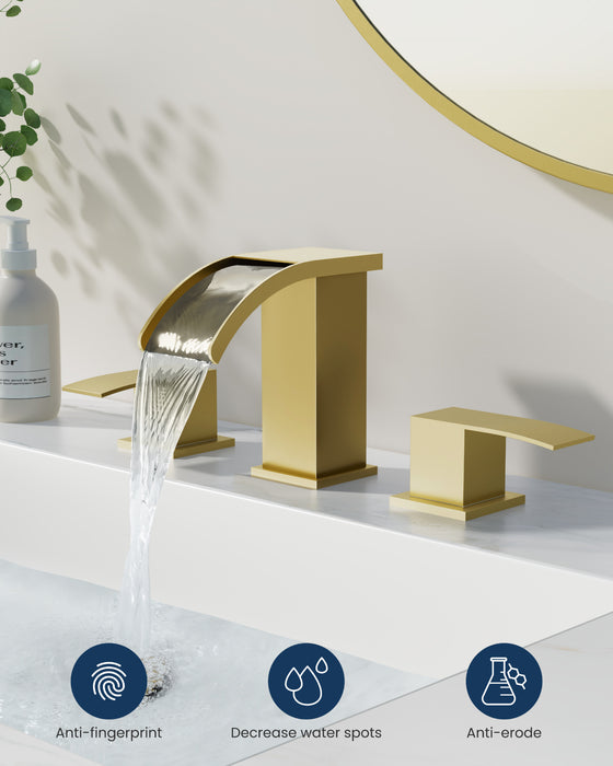 gotonovo Waterfall 8 inch Widespread Bathroom Faucet Set Bathroom Sink Faucet 3 Hole 2 Handle Vanity Lavatory Deck Mount with Pop Up Drain and Water Supply Lines