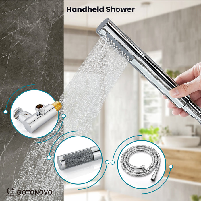 gotonovo Shower System 10 Inch  Rain Shower Head with Handheld Spray Luxury Wall Mount Shower Combo Set Rough-in Valve and Shower Trim Included Bathroom 304 Stainless Steel
