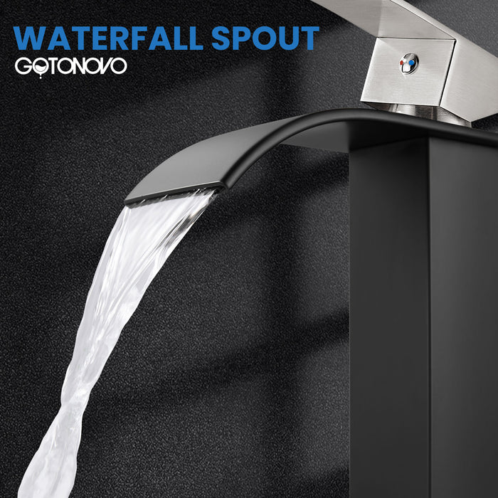 gotonovo Tall Waterfall Bathroom Vessel Sink Faucet Modern Bathroom Vanity Faucet Single Handle Single Hole Farmhouse Bar Mixer Tap Washbasin Faucet Deck Mount