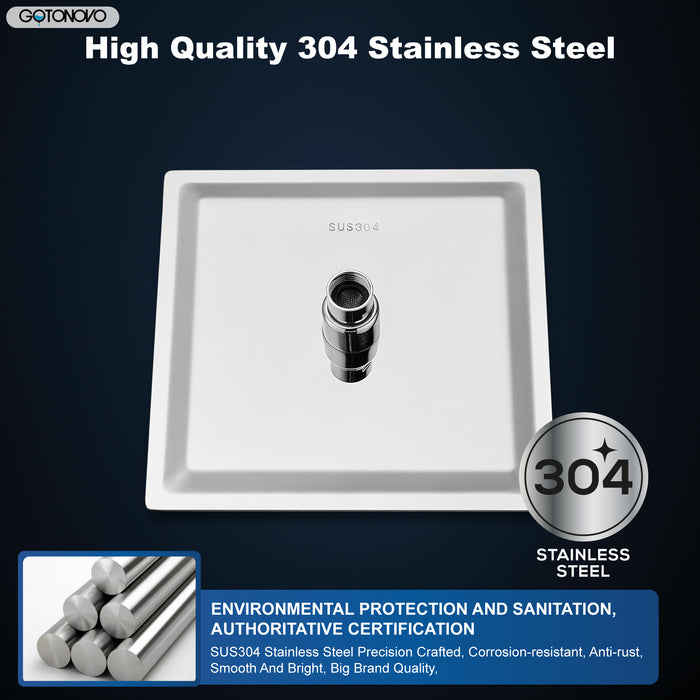 gotonovo 8 Inch Rainfall Showerhead Square Stainless Steel Rain Shower Head High Pressure Waterfall Crackproof Coverage with Silicone Nozzle 1/16" Ultra Thin Design Swivel Connector