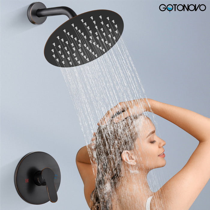 gotonovo Shower Faucet Set, Single Function Shower Trim Kit, Wall Mount 8 Inch Round Rainfall Shower Head and Handle Set, Single Handle Shower System Set Rough-in Valve