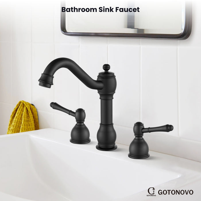 gotonovo 8 Inch Widespread Bathroom Faucets for Sink 3 Hole 2 Lever Handle Deck Mount with Pop Up Drain Assembly with Hot and Cold Water Supply Lines