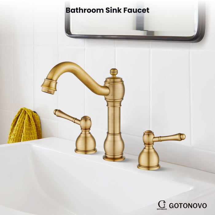 gotonovo 8 Inch Widespread Bathroom Faucets for Sink 3 Hole 2 Lever Handle Deck Mount with Pop Up Drain Assembly with Hot and Cold Water Supply Lines