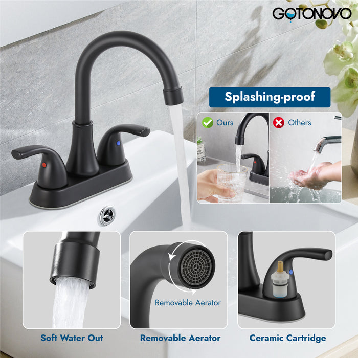 4 Inch Bathroom Sink Faucet 2 Handle Bathroom Faucet 360° Swivel Spout Deck Mounted Vanity Faucet with Water Supply Hoses with Pop up Drain