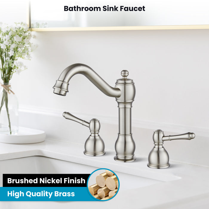 gotonovo 8 Inch Widespread Bathroom Faucets for Sink 3 Hole 2 Lever Handle Deck Mount with Pop Up Drain Hot and Cold Water Supply Lines
