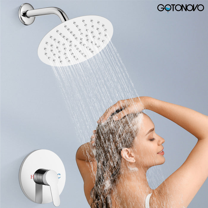 gotonovo Shower Faucet Set, Single Function Shower Trim Kit, Wall Mount 8 Inch Round Rainfall Shower Head and Handle Set, Single Handle Shower System Set Rough-in Valve