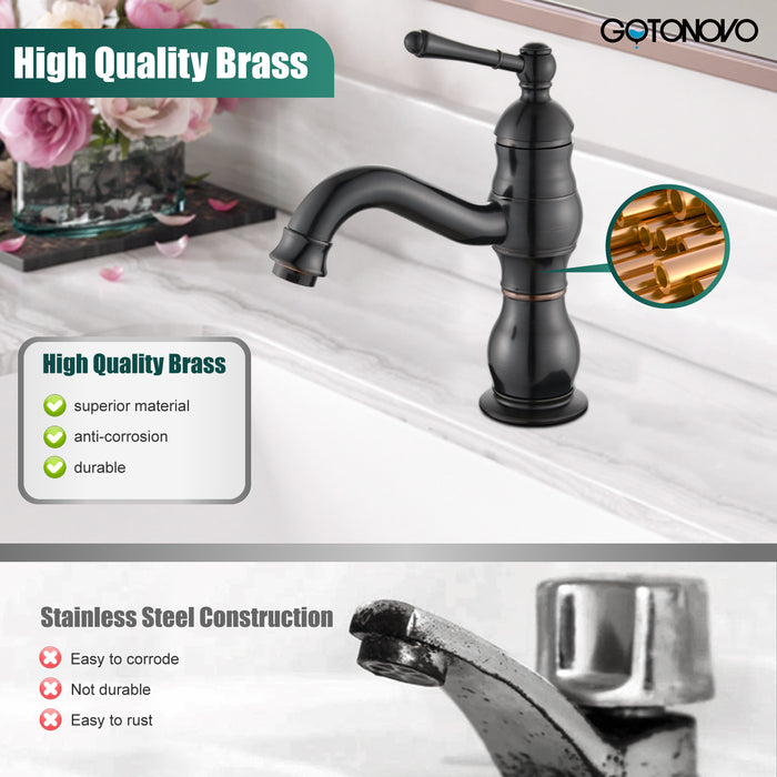 gotonovo Bathroom Sink Faucet Brass Bathroom Faucet Single Hole One Handle with Overflow Pop Up Drain Assembly Deck Mount Lavatory Vanity Mixer Tap with Panel