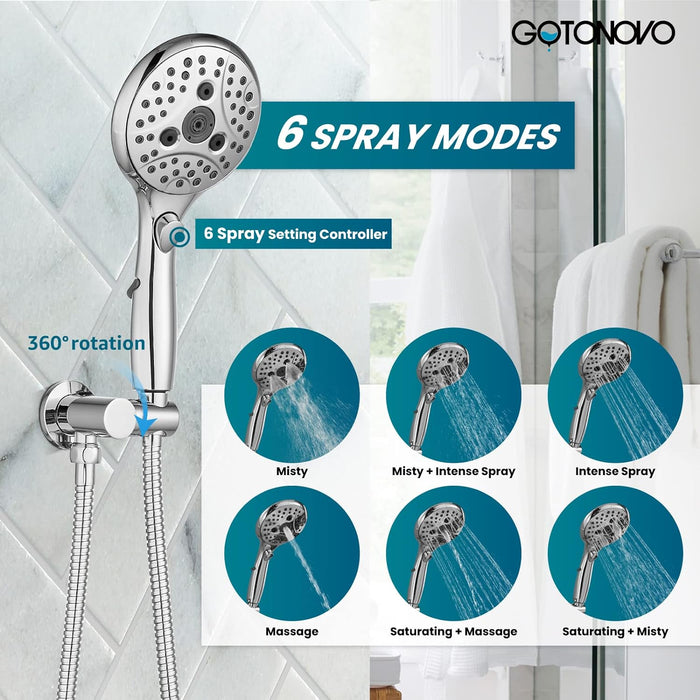 gotonovo Shower Trim Kit 10 inch 3 Modes Round Rainfall Shower Head Wall Mounted 6-Functions ABS Handheld Spray Shower System Pressure Balanced Rough-in Valve and Trim Included