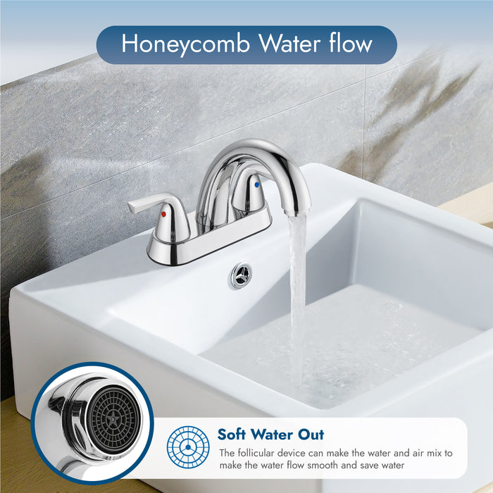 4 Inch Centerset Badkamer Wastafel Kraan RVS Dekmontage Dubbele Handgreep Toilet Vanity Kraan Mengkraan met Pop-up Afvoer en Watertoevoerslangen