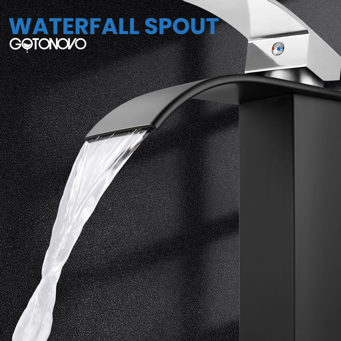gotonovo Tall Waterfall Bathroom Vessel Sink Faucet Modern Bathroom Vanity Faucet Single Handle Single Hole Farmhouse Bar Mixer Tap Washbasin Faucet Deck Mount