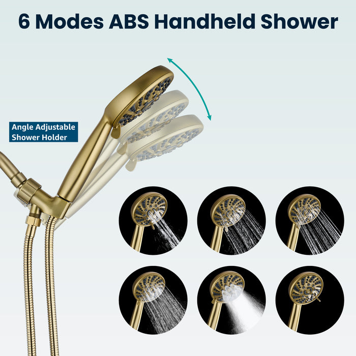 gotonovo Bathroom Shower Head Kit High Pressure Valve Combo System Shower Faucet 6 Modes ABS Handheld Spray Shower Trim Kit Valve Included Single Shower Head