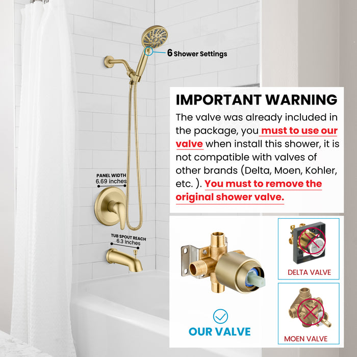gotonovo Bathroom Shower Head Kit High Pressure Combo System Shower Faucet 6 Modes ABS Handheld Spray Shower Trim Kit Valve Included Shower Head and Handle Set