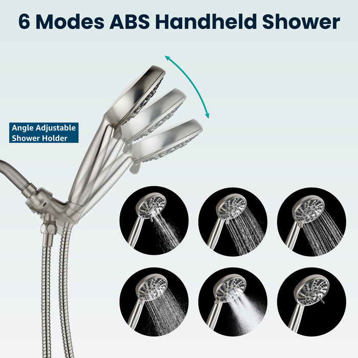 gotonovo Bathroom Shower Head Kit High Pressure Valve Combo System Shower Faucet 6 Modes ABS Handheld Spray Shower Trim Kit Valve Included Single Shower Head