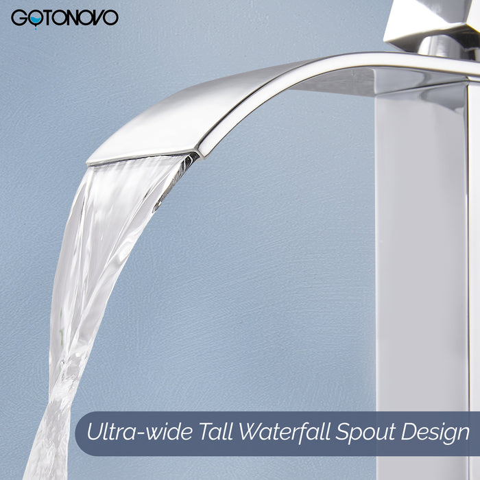gotonovo Tall Waterfall Bathroom Vessel Sink Faucet Modern Bathroom Vanity Faucet Single Handle Single Hole Farmhouse Bar Mixer Tap Washbasin Faucet Deck Mount