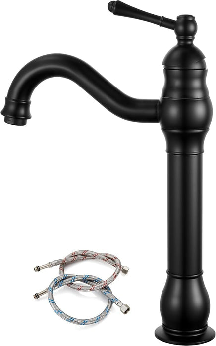 gotonovo Bathroom Vessel Sink Faucet Single Handle Lavatory Vanity Mixer Bar Tap with Pop Up Drain Tall Spout Single Hole Deck Mount
