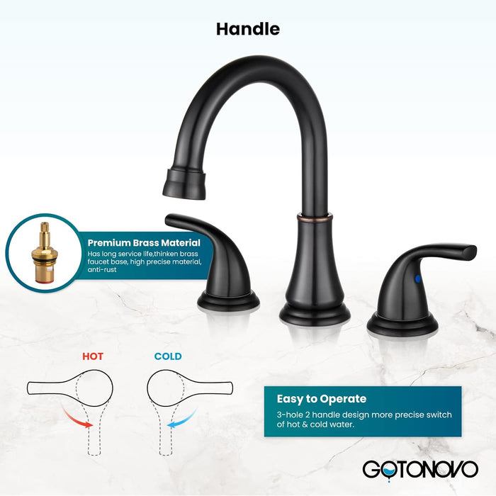 gotonovo 3 Hole Brushed Nickel Bathroom Faucet 8 Inch Vanity Sink Faucet Deck Mount Widespread Dual Handle Hot and Cold Lavatory Sink Faucet with Pop Up Drain and Water Supply Hoses