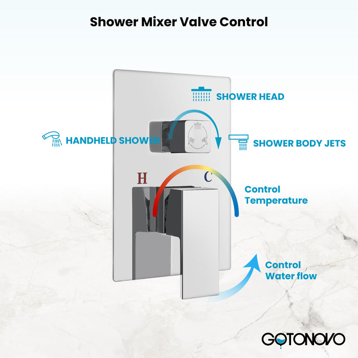 gotonovo Ceiling Mount Rain Shower Faucet Set with 6 Body Spray Jets Rainfall Shower Head and Handheld Sprayer Multi Shower System Rough-in Valve and Trim Included