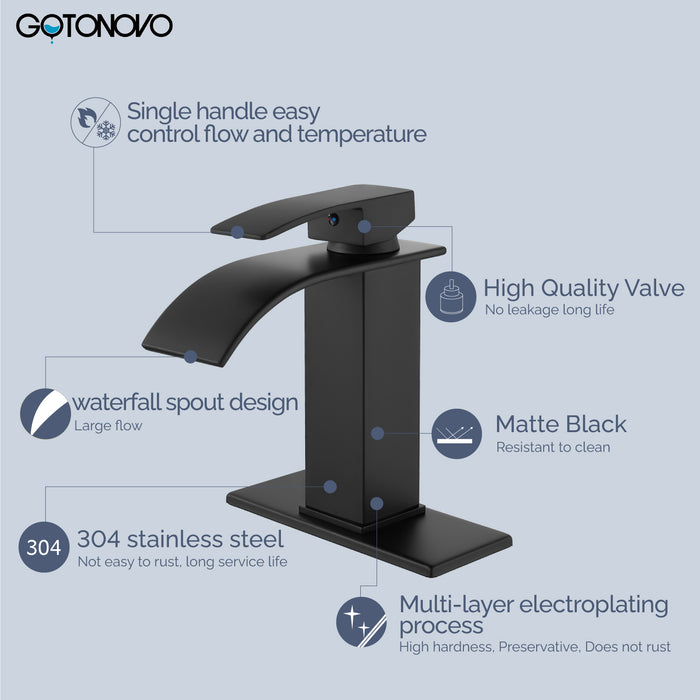 Gotonovo Waterval Badkamerkraan, Enkele handgreep Enkelgats Wastafelkraan Op het dek gemonteerde mengkraan met dekplaat, Rv Toilet Vanity Wastafelkraan