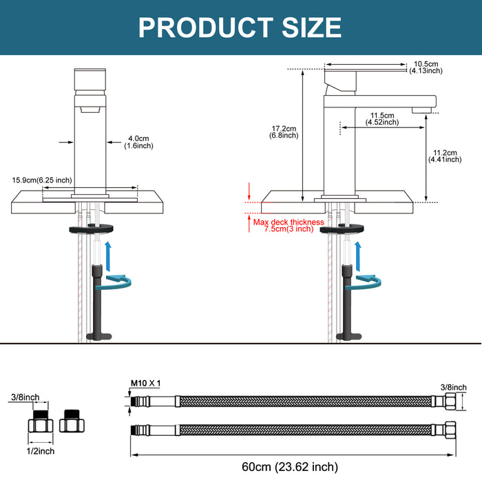 gotonovo Bathroom Sink Faucet 1 Hole Single Handle One Lever Stainless Steel SUS304 Commercial Deck Mount Lavatory Mixer Tap with Cover Plate