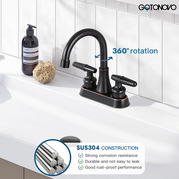 Bathroom Sink Faucet 4 Inch Centerset Lavatory Basin Mixer Tap Double Hole Two Handle Swivel Spout 360 Degree Deck Mount Vanity Vessel Faucet,Classic